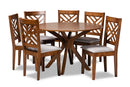 Michio Gray Fabric Upholstered and Walnut Brown 7-Piece Dining Set Baxton