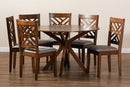 Michio Gray Fabric Upholstered and Walnut Brown 7-Piece Dining Set Baxton