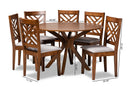 Michio Gray Fabric Upholstered and Walnut Brown 7-Piece Dining Set Baxton