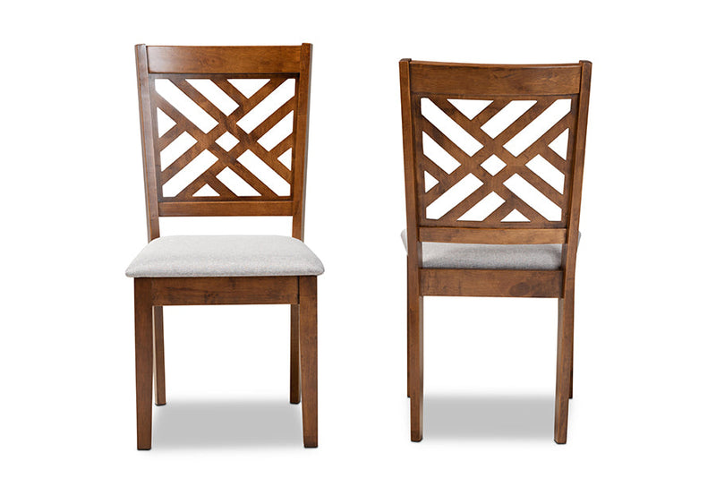 Iden Gray Fabric Upholstered and Walnut Brown 2Pc Dining Chair Set Baxton