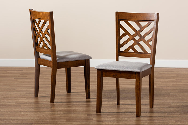 Iden Modern and Contemporary Gray Fabric Upholstered and Walnut Brown Finished Wood 2-Piece Dining Chair Set