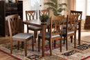 Liza Gray Fabric Upholstered and Walnut Brown 7-Piece Dining Set Baxton