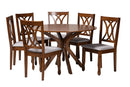 Linn Modern Gray Fabric and Walnut Brown 7-Piece Dining Set Baxton