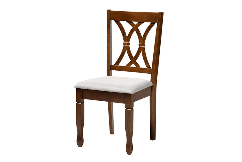 Linn Modern Gray Fabric and Walnut Brown 7-Piece Dining Set Baxton