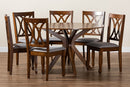 Linn Modern Gray Fabric and Walnut Brown 7-Piece Dining Set Baxton