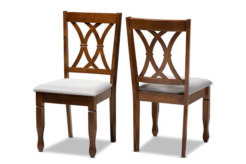 Liza Modern and Contemporary Gray Fabric Upholstered and Walnut Brown Finished Wood 2-Piece Dining Chair Set Set