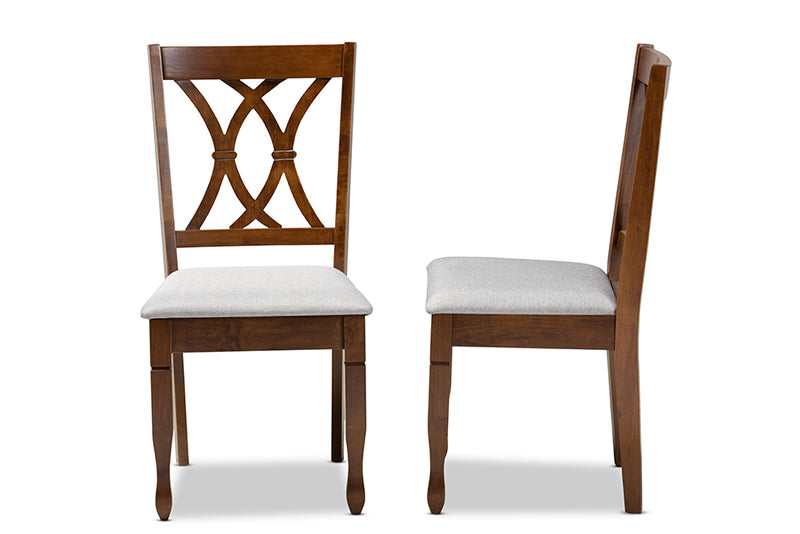 Liza Modern and Contemporary Gray Fabric Upholstered and Walnut Brown Finished Wood 2-Piece Dining Chair Set Set