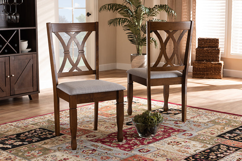 Liza Modern and Contemporary Gray Fabric Upholstered and Walnut Brown Finished Wood 2-Piece Dining Chair Set Set