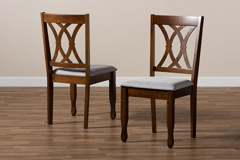 Liza Modern and Contemporary Gray Fabric Upholstered and Walnut Brown Finished Wood 2-Piece Dining Chair Set Set