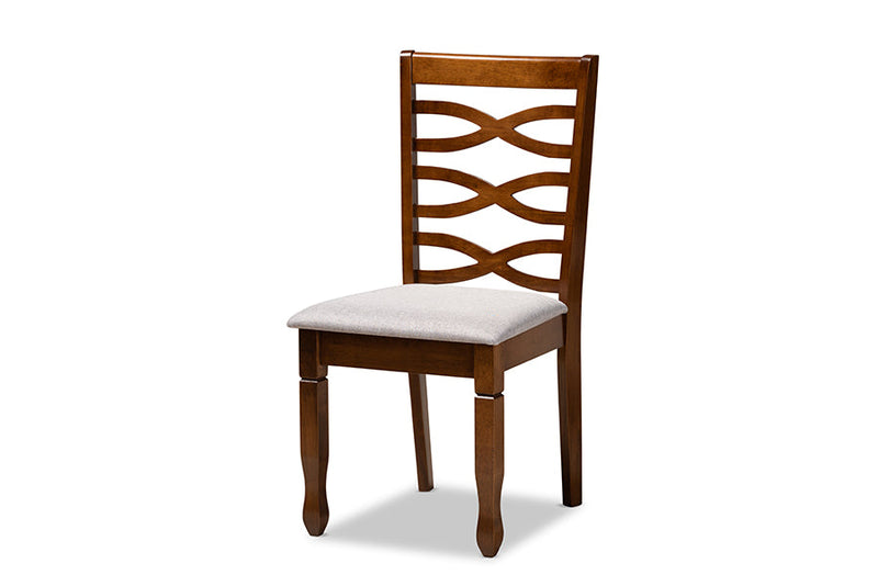 Meltem Gray Fabric Upholstered and Walnut Brown 7-Piece Dining Set Baxton