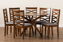 Meltem Gray Fabric Upholstered and Walnut Brown 7-Piece Dining Set Baxton