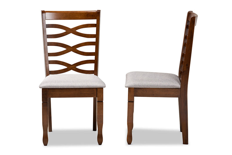 Maliyah Gray Fabric Upholstered and Walnut Brown 2Pc Dining Chair Set Baxton