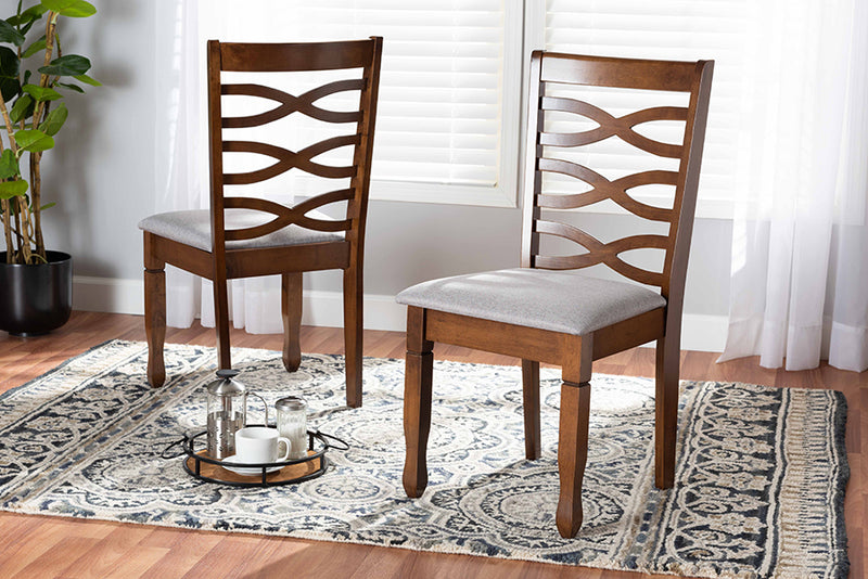 Maliyah Modern and Contemporary Gray Fabric Upholstered and Walnut Brown Finished Wood 2-Piece Dining Chair Set