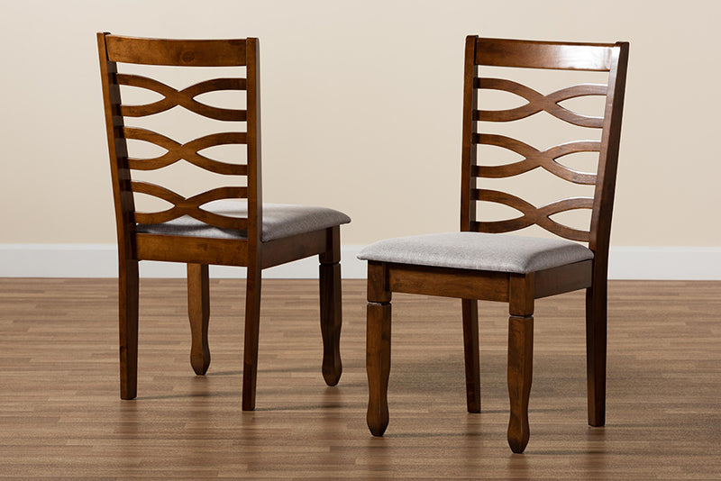 Maliyah Modern and Contemporary Gray Fabric Upholstered and Walnut Brown Finished Wood 2-Piece Dining Chair Set