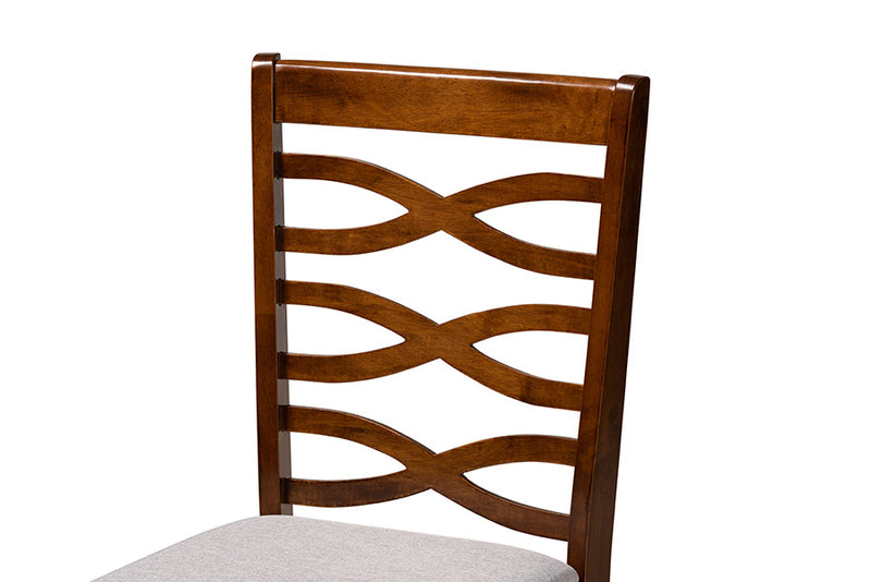 Maliyah Gray Fabric Upholstered and Walnut Brown 5-Piece Dining Set Baxton