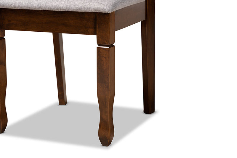 Maliyah Gray Fabric Upholstered and Walnut Brown 5-Piece Dining Set Baxton
