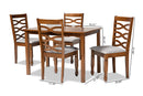 Maliyah Gray Fabric Upholstered and Walnut Brown 5-Piece Dining Set Baxton