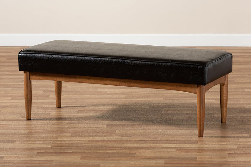 Mabel Dark Brown Faux Leather Upholstered Wood Dining Bench Baxton