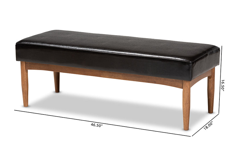 Mabel Mid-Century Modern Dark Brown Faux Leather Upholstered Wood Dining Bench