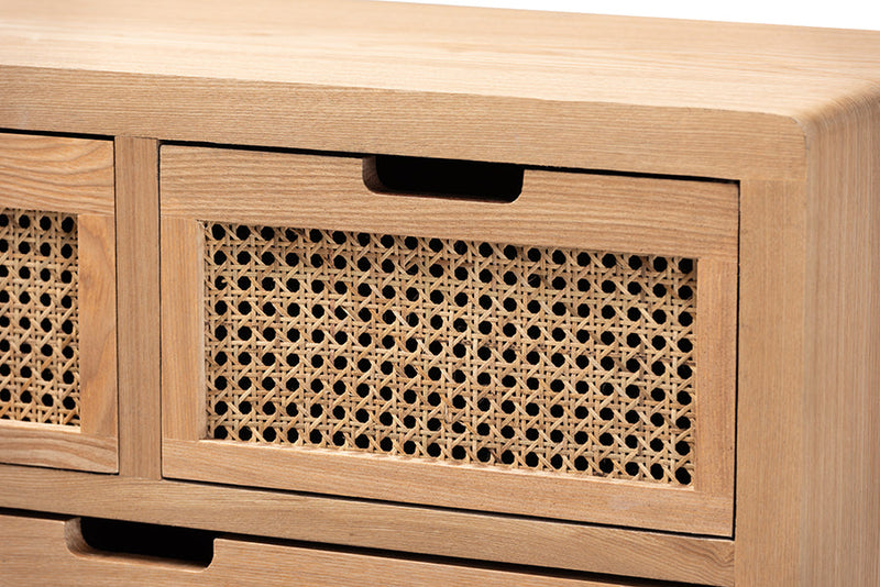 Dulcet Medium Oak and Rattan 4-Drawer Accent Storage Cabinet Baxton