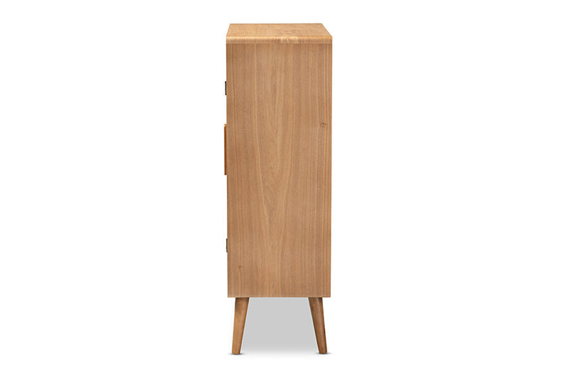 Dulcet Medium Oak and Rattan 2-Door Accent Storage Cabinet Baxton