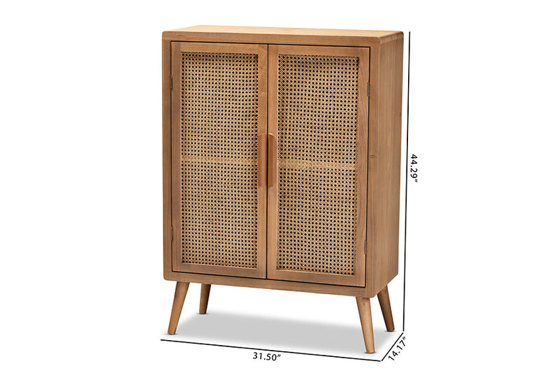 Dulcet Medium Oak and Rattan 2-Door Accent Storage Cabinet Baxton