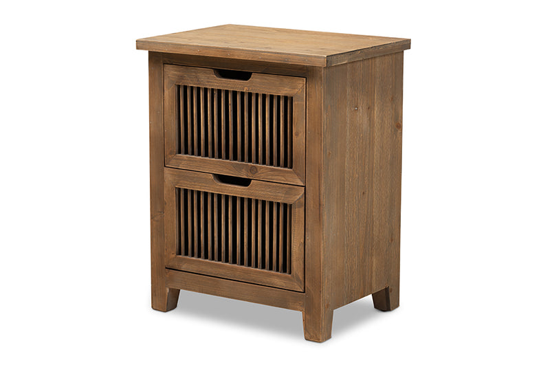 Aiden Rustic Transitional Medium Oak Finished 2-Drawer Wood Spindle End Table