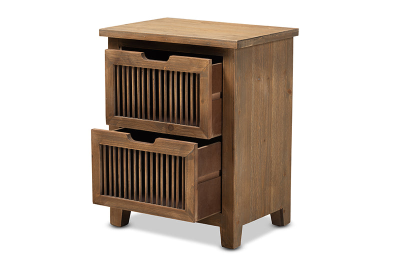 Aiden Rustic Transitional Medium Oak Finished 2-Drawer Wood Spindle End Table