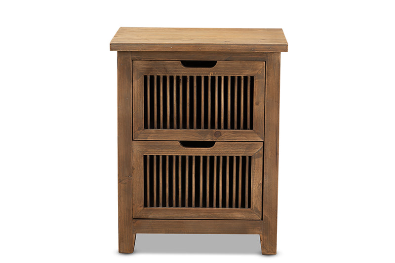 Aiden Rustic Transitional Medium Oak Finished 2-Drawer Wood Spindle End Table