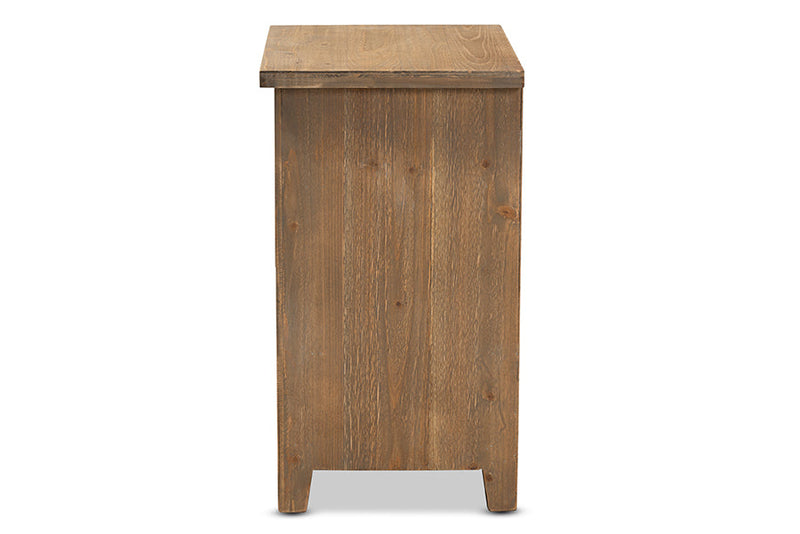 Aiden Rustic Medium Oak Finished 2-Drawer Wood Spindle End Table Baxton