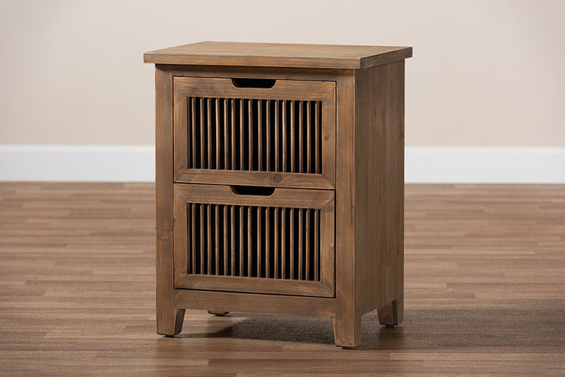 Aiden Rustic Transitional Medium Oak Finished 2-Drawer Wood Spindle End Table