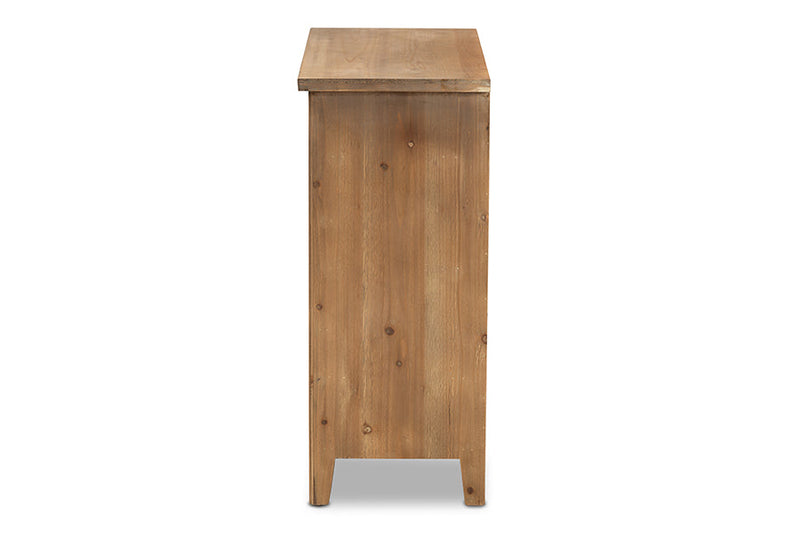 Aiden Rustic Medium Oak Finished 3-Drawer Wood Spindle Storage Cabinet Baxton