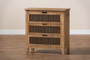 Aiden Rustic Medium Oak Finished 3-Drawer Wood Spindle Storage Cabinet Baxton