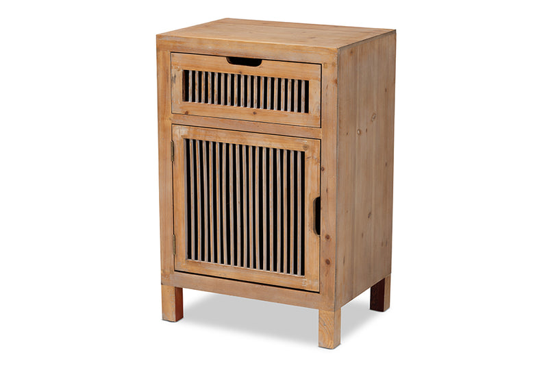 Aiden Rustic Transitional Medium Oak Finished 1-Door and 1-Drawer Wood Spindle End Table