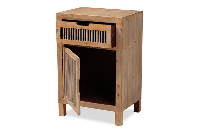 Aiden Rustic Transitional Medium Oak Finished 1-Door and 1-Drawer Wood Spindle End Table