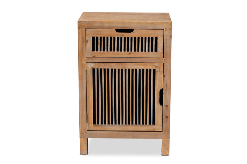 Aiden Rustic Medium Oak Finished 1-Door and 1-Drawer Wood Spindle End Table Baxton