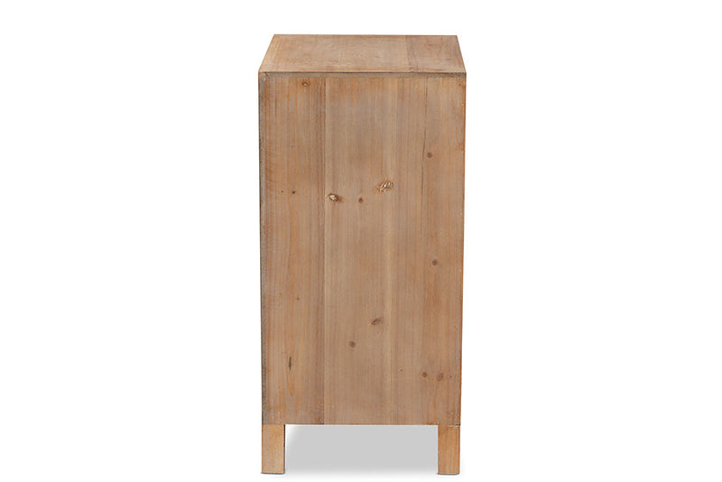 Aiden Rustic Medium Oak Finished 1-Door and 1-Drawer Wood Spindle End Table Baxton
