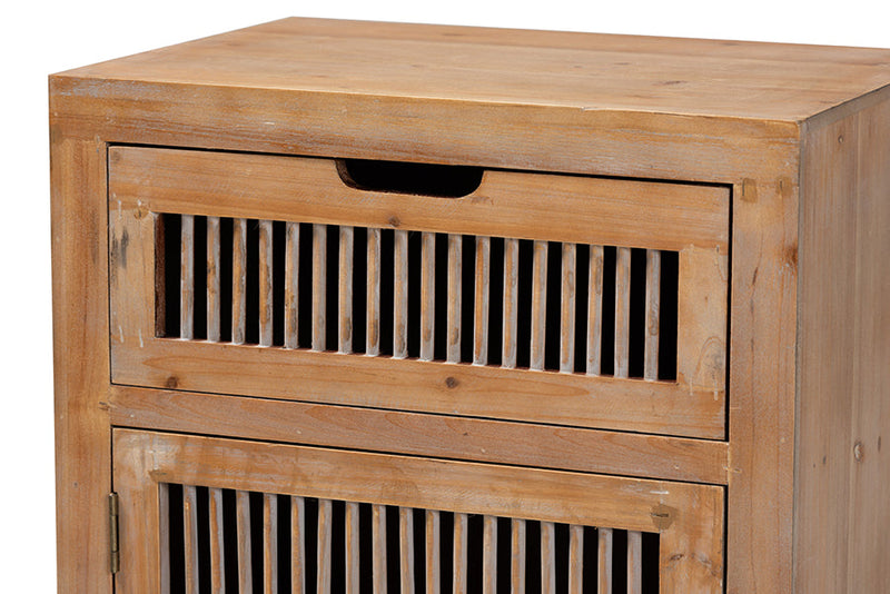 Aiden Rustic Medium Oak Finished 1-Door and 1-Drawer Wood Spindle End Table Baxton