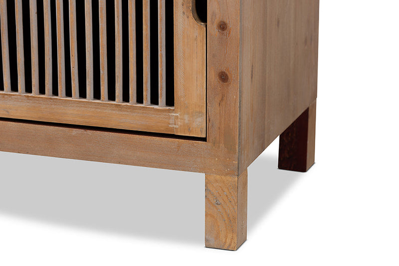 Aiden Rustic Medium Oak Finished 1-Door and 1-Drawer Wood Spindle End Table Baxton