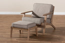 Jonesy Light Gray Fabric Antique Oak Finished 2PcArmchair and Ottoman Set Baxton