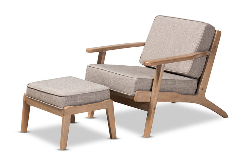 Jonesy Light Gray Fabric Antique Oak Finished 2PcArmchair and Ottoman Set Baxton