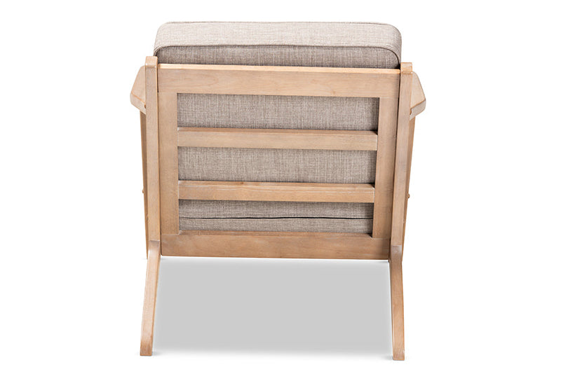 Jonesy Light Gray Fabric Antique Oak Finished 2PcArmchair and Ottoman Set Baxton