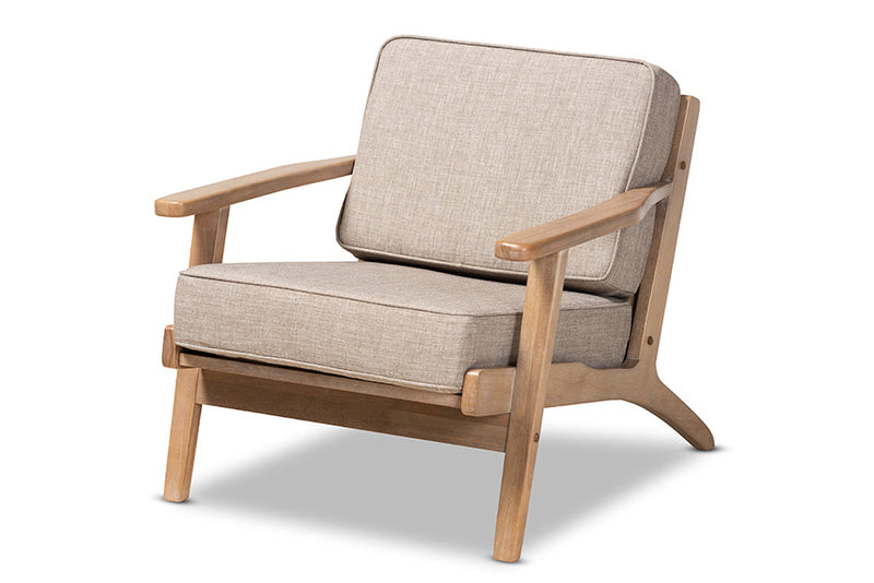 Jonesy Light Gray Fabric Antique Oak Finished 2PcArmchair and Ottoman Set Baxton