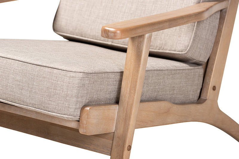 Jonesy Light Gray Fabric Antique Oak Finished 2PcArmchair and Ottoman Set Baxton
