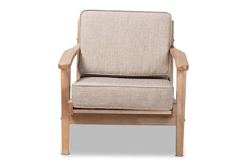 Jonesy Light Gray Fabric Upholstered Antique Oak Armchair Baxton
