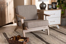 Jonesy Light Gray Fabric Upholstered Antique Oak Armchair Baxton