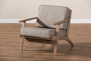 Jonesy Light Gray Fabric Upholstered Antique Oak Armchair Baxton