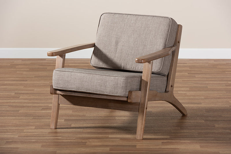 Jonesy Light Gray Fabric Upholstered Antique Oak Armchair Baxton