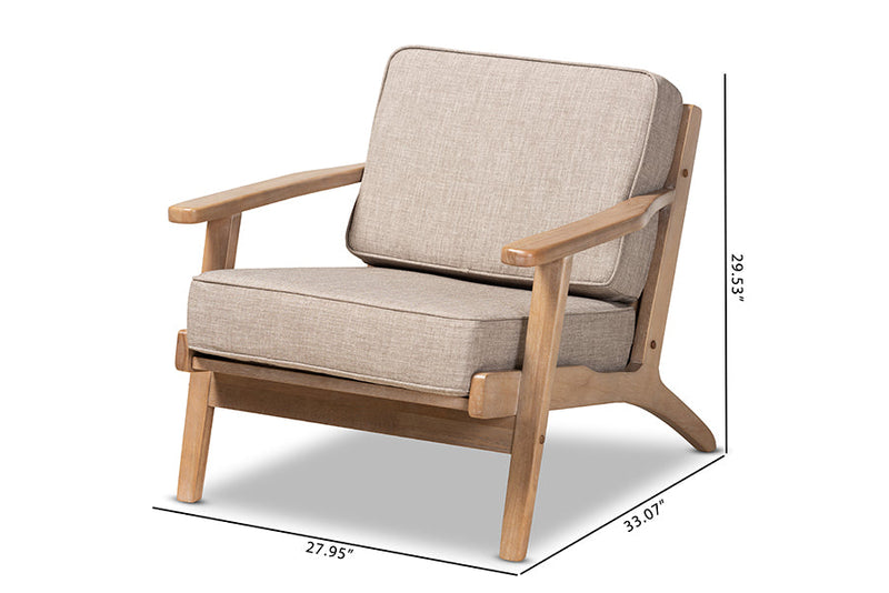 Jonesy Light Gray Fabric Upholstered Antique Oak Armchair Baxton