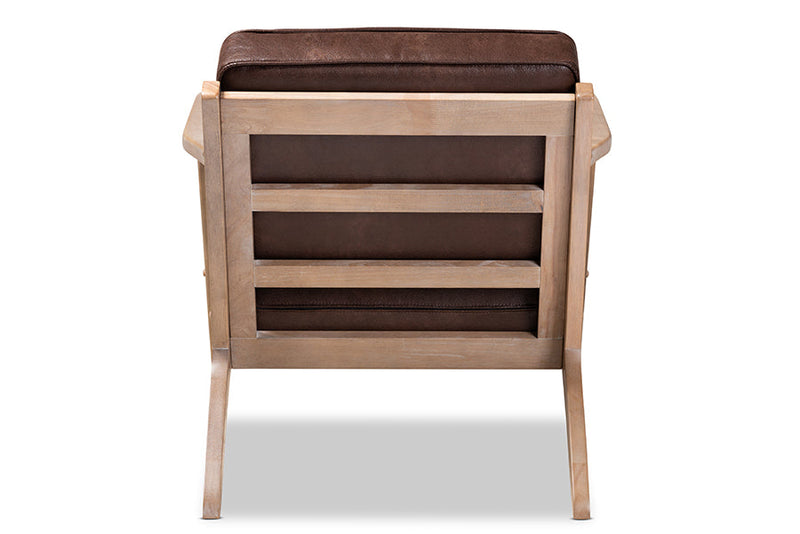 Jonesy Dark Brown Faux Leather Effect Fabric Antique Oak Armchair Baxton